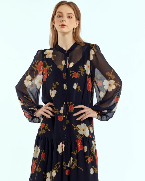 SIXDO Voile Flared Dress for Women